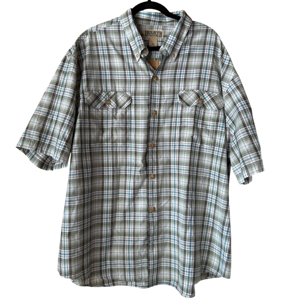 Duluth Trading Co Mens 2XL Airtec Pattern Shirt Green Blue Plaid  NWT